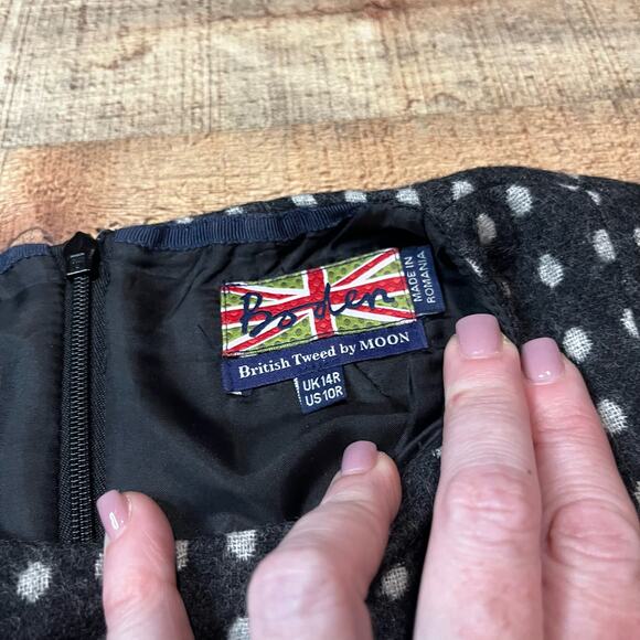 Boden British Tweed by Moon Charcoal Polka Dot Wool Blend Fit Flare Dress Sz 10 - Picture 4 of 5